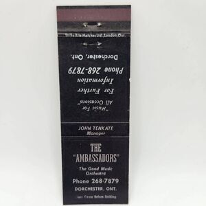 Vintage Matchcover "The Ambassadors" The Good Music Orchestra Dorchester Ontario